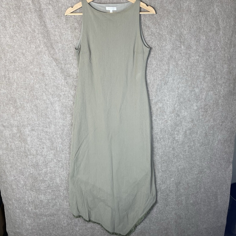 Kookai Women's Green Asymmetrical Sleeveless Long Dress Size 1 (S) Fringe Hem